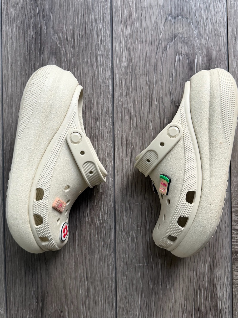 CROCS Platform Clogs in Cream with Decorative Charms